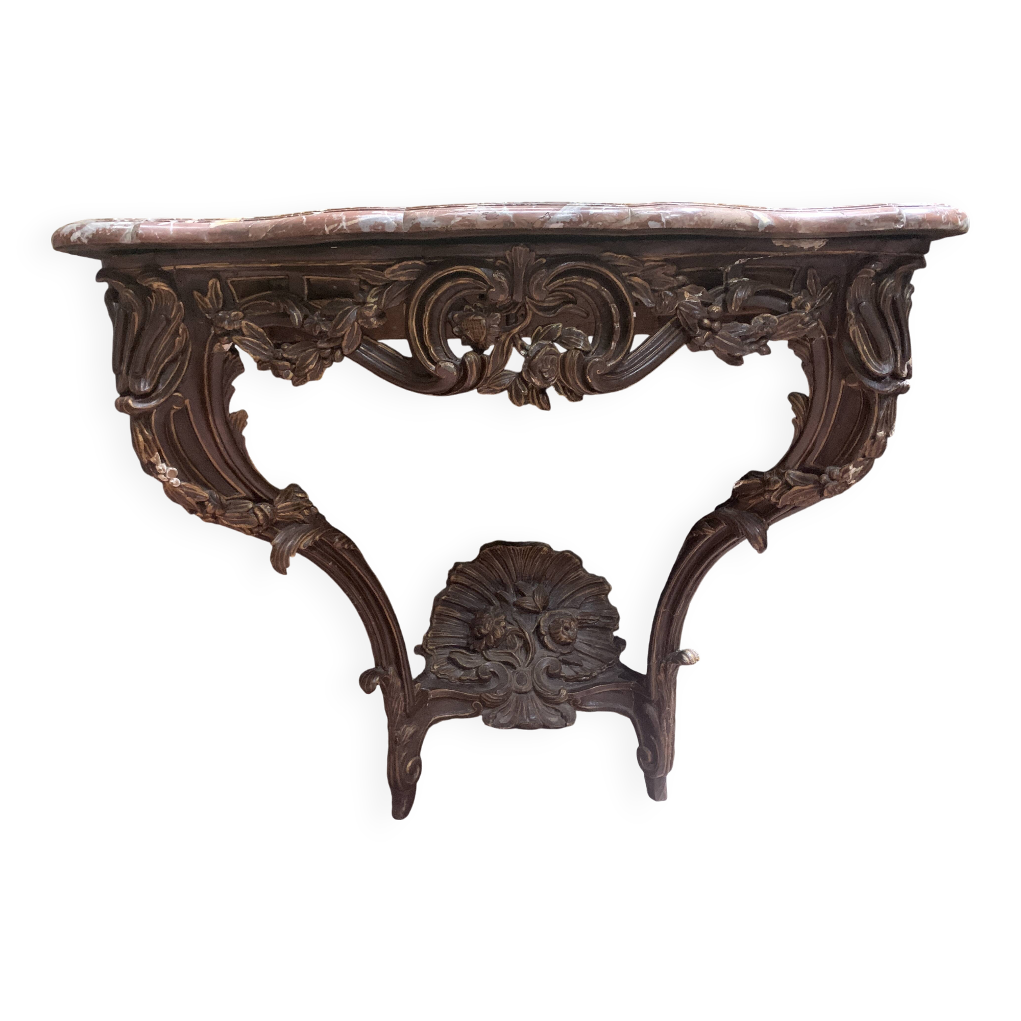 Louis XV console in carved and patinated wood, 18th century period
