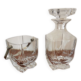 Crystal whiskey decanter and ice bucket