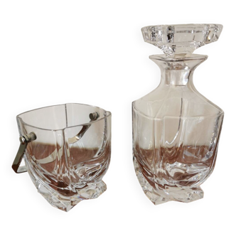 Crystal whiskey decanter and ice bucket