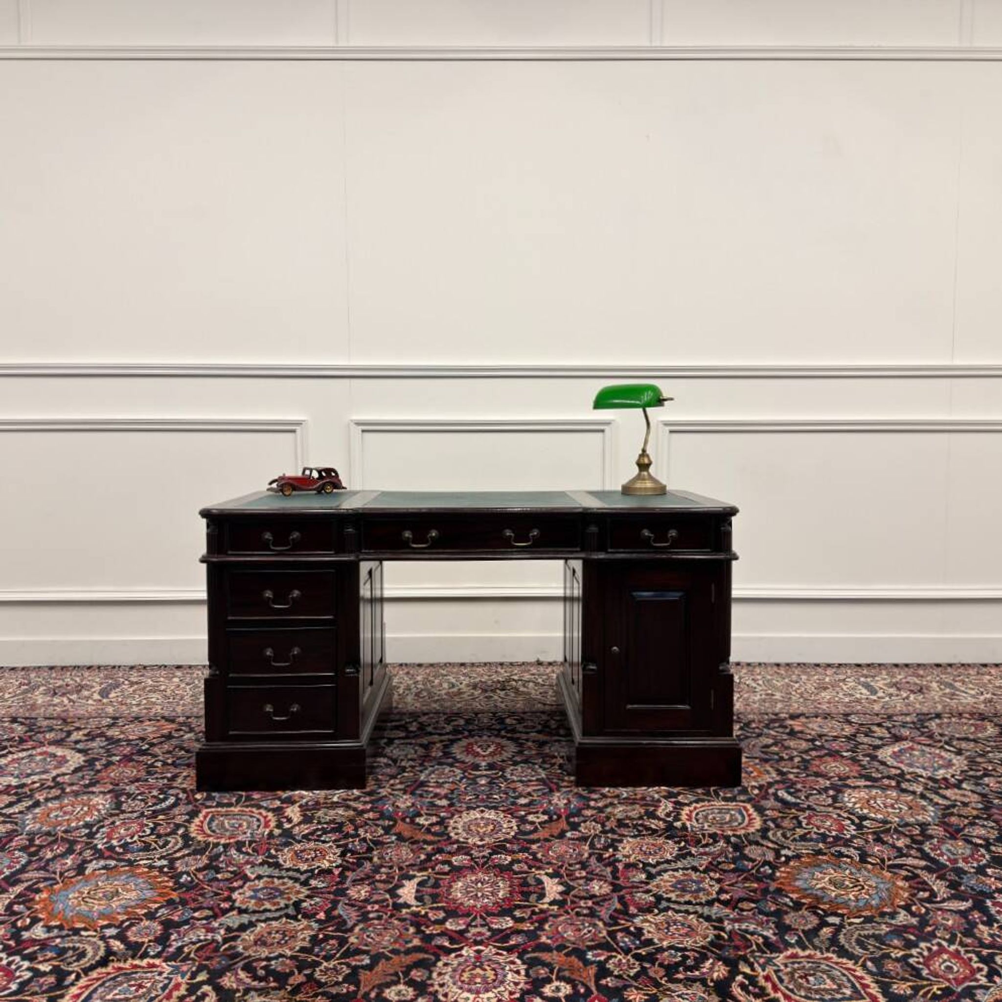 Classic English Desk Green Leather Inlay