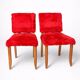 Pair of vintage wooden chairs with red fur effect upholstery – 1950