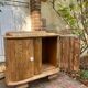 Small accent table / Art Deco bedside table in solid oak and beige marble