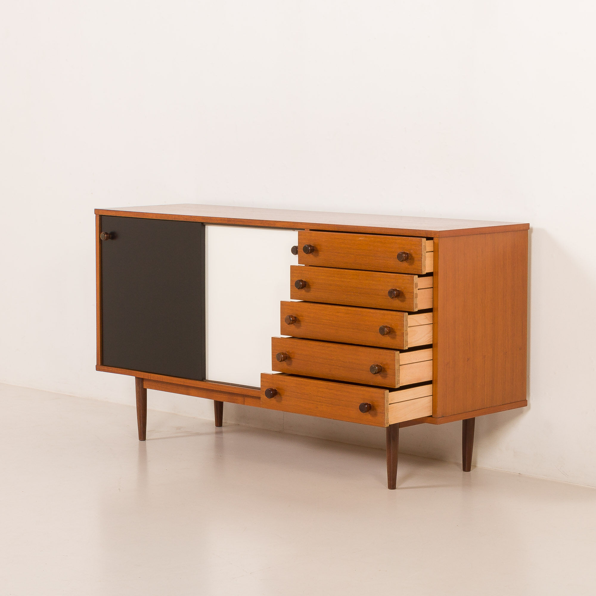 Vintage teak sideboard in the style of Charlotte Perriand, 1970s