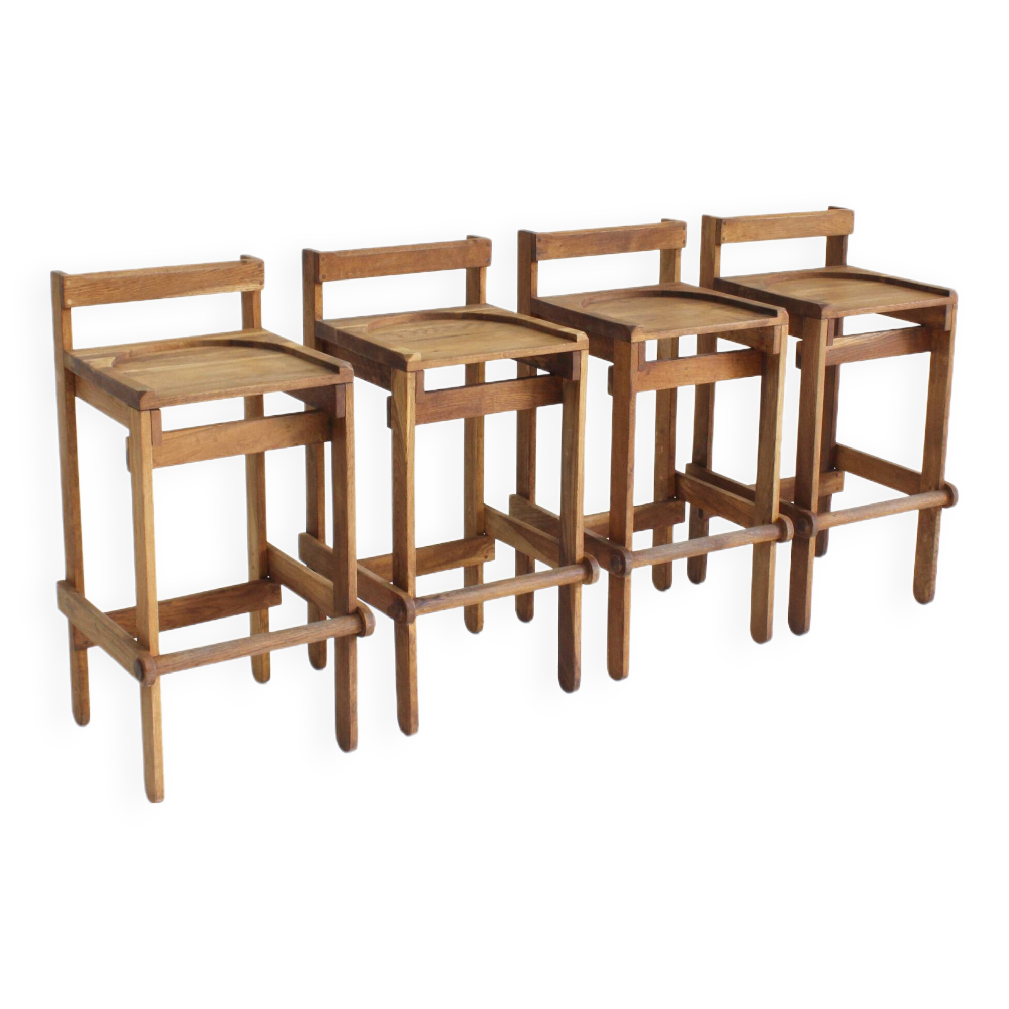 Vintage wooden bar stools 1960, set of 4