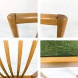 Lot de 4 chaises Mid-Century à barreaux, tissu vert foncé