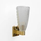 Attributed to Barovier & Toso Brass and "Reticello" Murano Glass Sconces