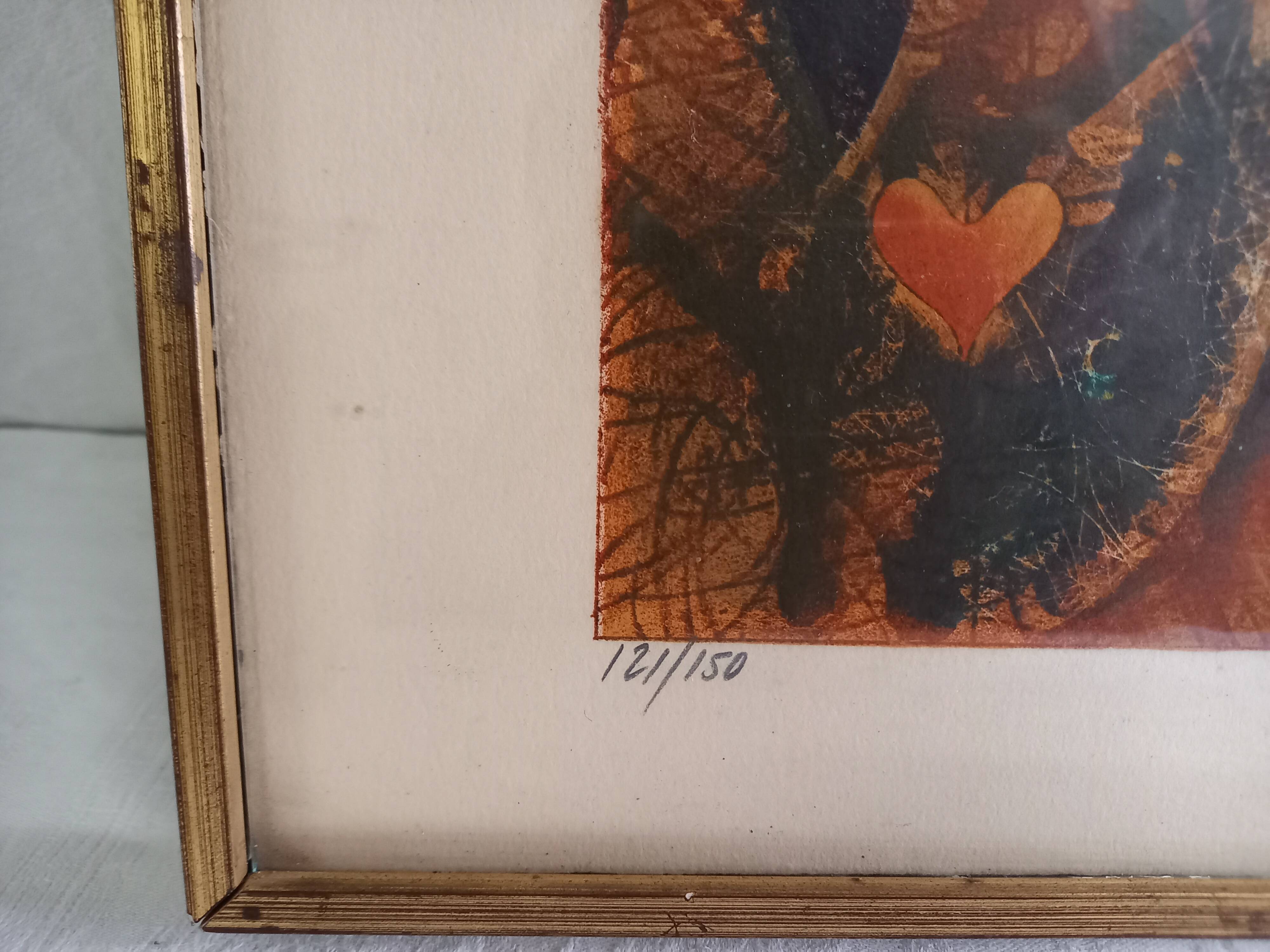 Original lithograph by Pierre-Henri Jacquot (1929-2009), birds and sun, framed and signed