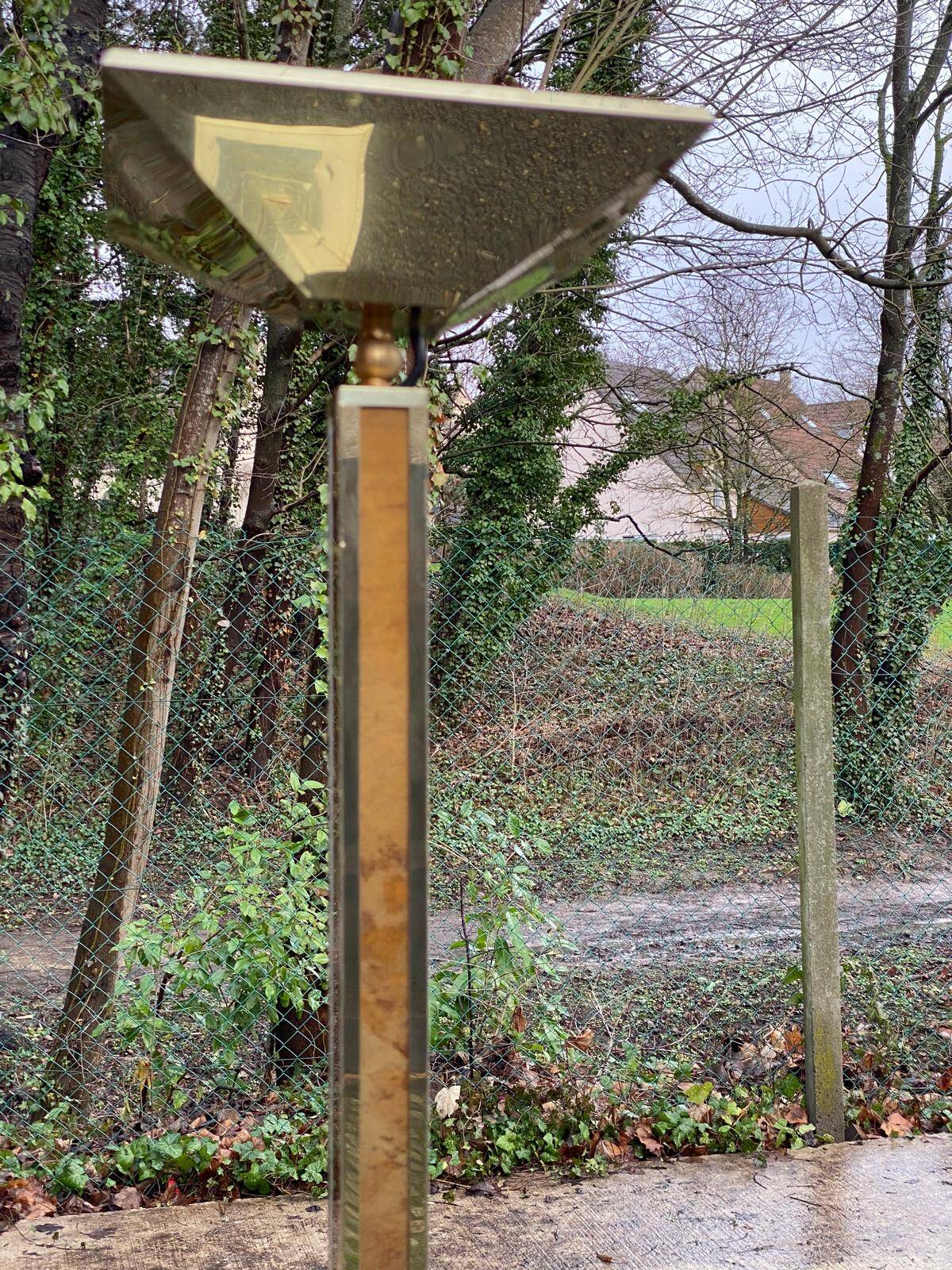 Square Art Deco vintage halogen floor lamp in gilded brass