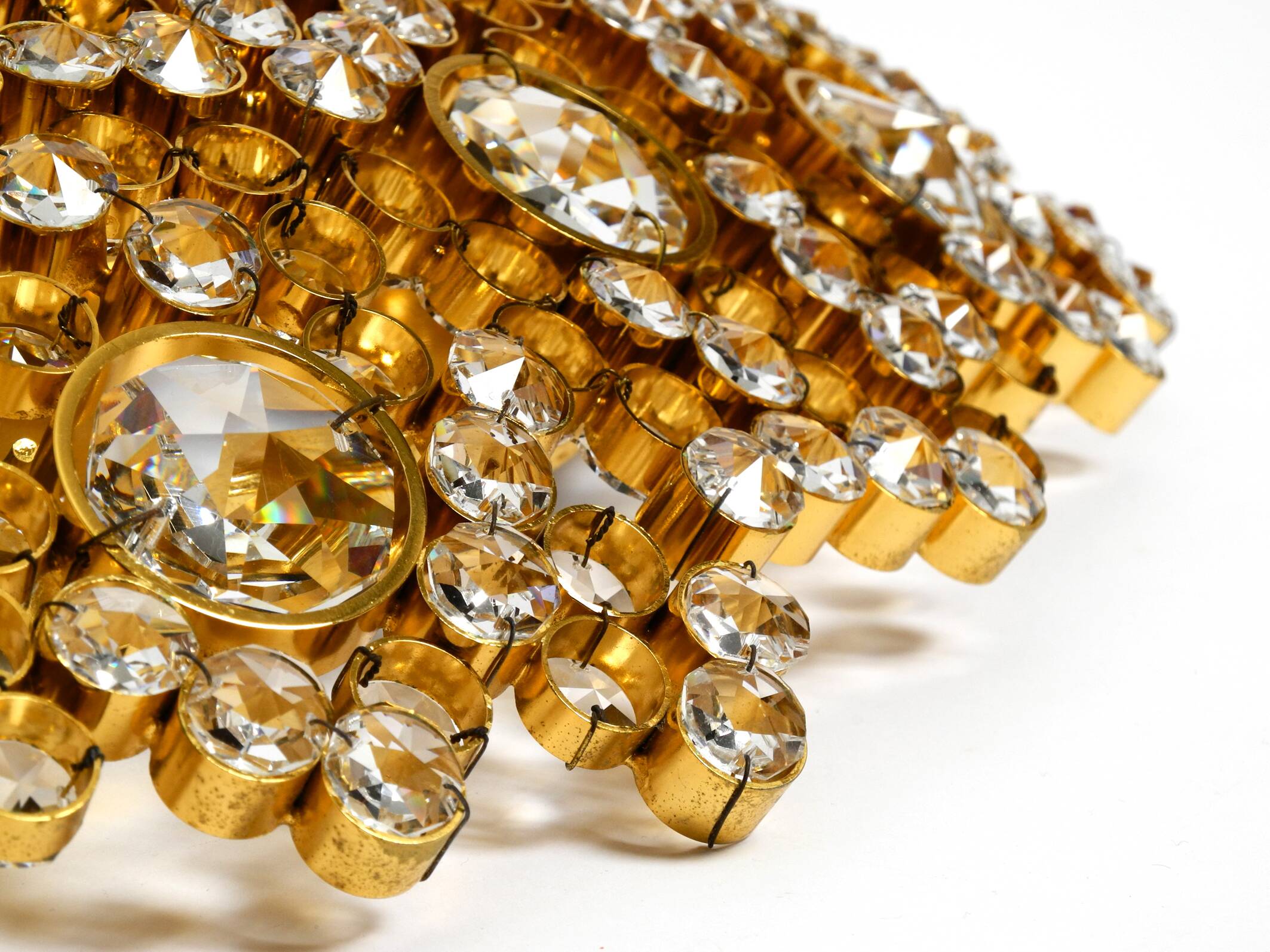 Gorgeous large 1970s Palwa brass ceiling or wall lamp with faceted crystal