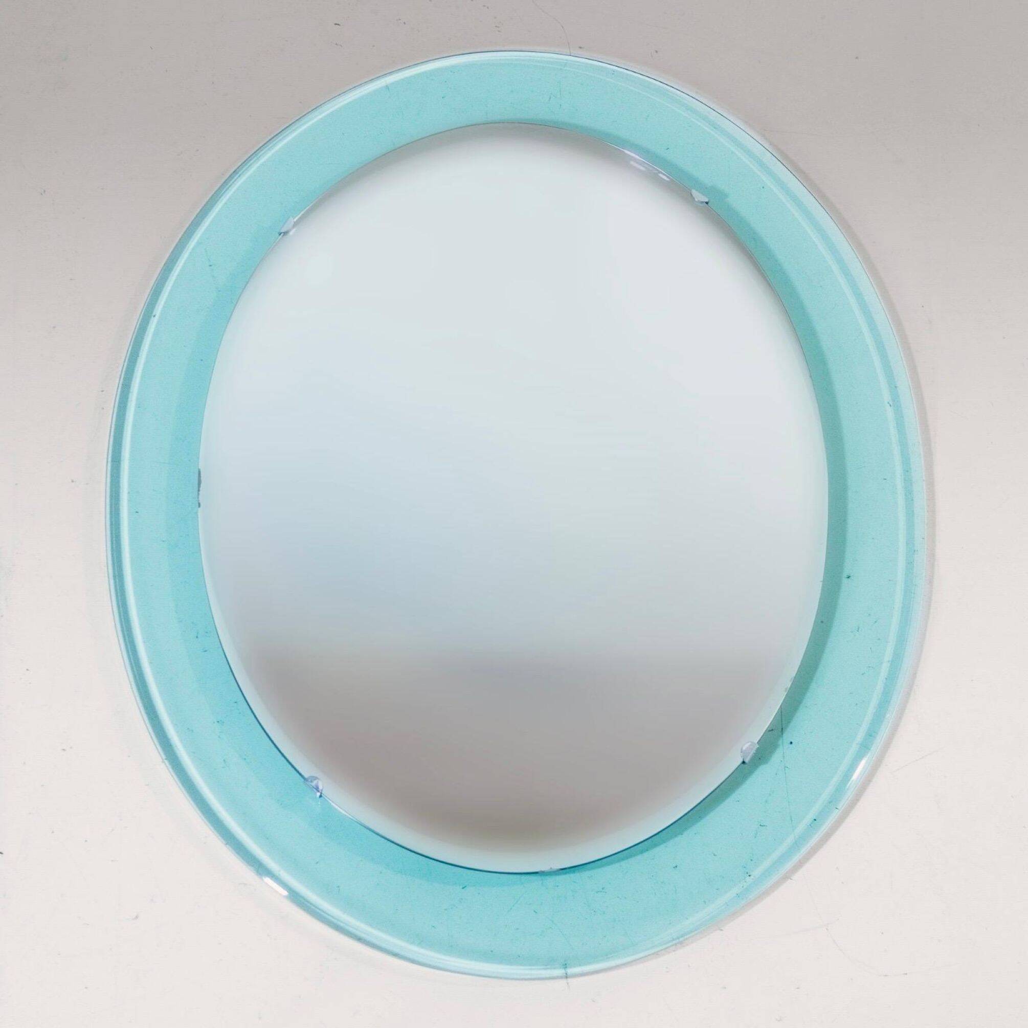 Vintage Beveled Glass Oval Mirror by A. Lupi for Cristal Luxor, Italy 1970