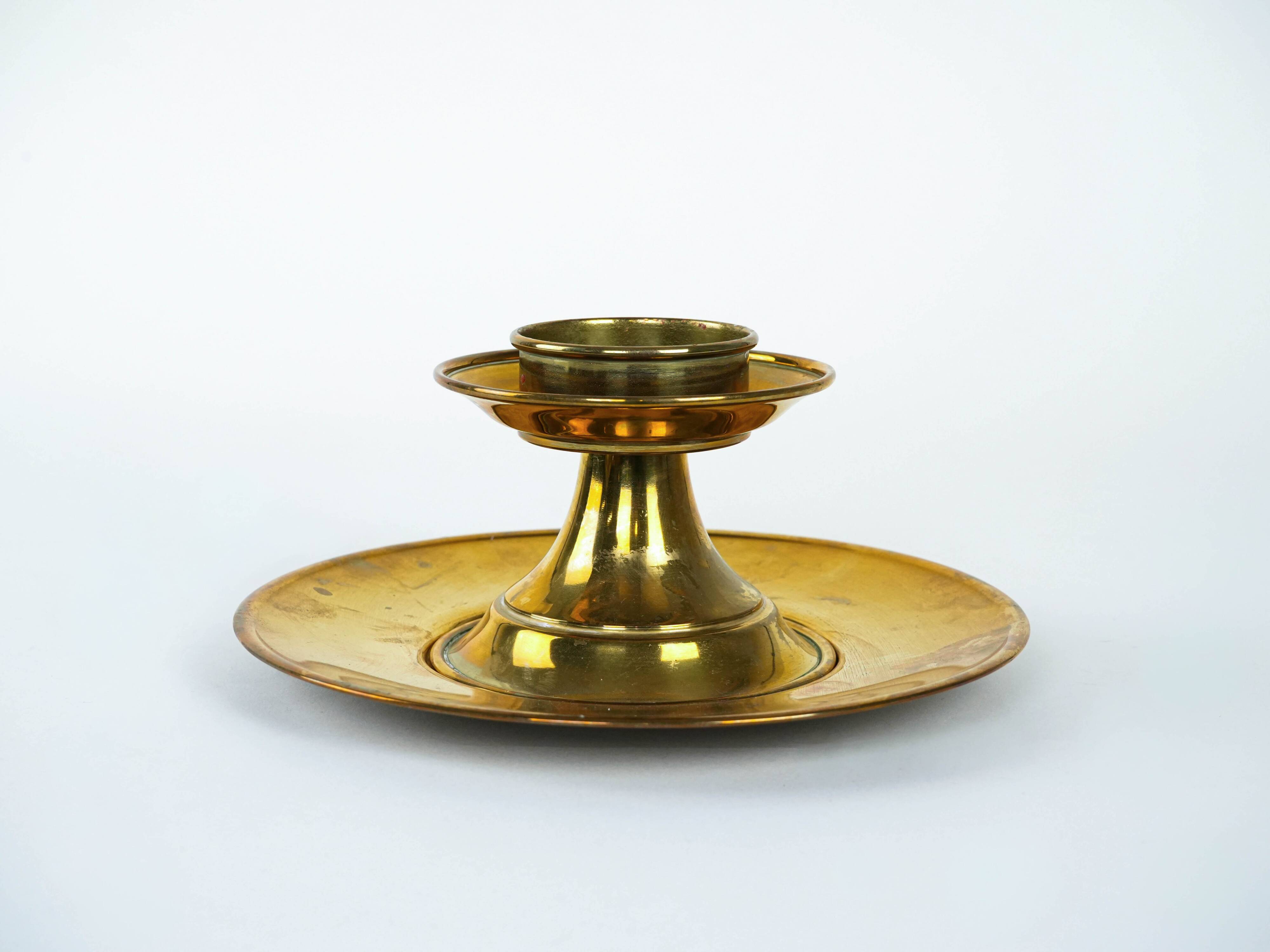 Brass candlestick with base, Italian design, 1960s, made in Italy