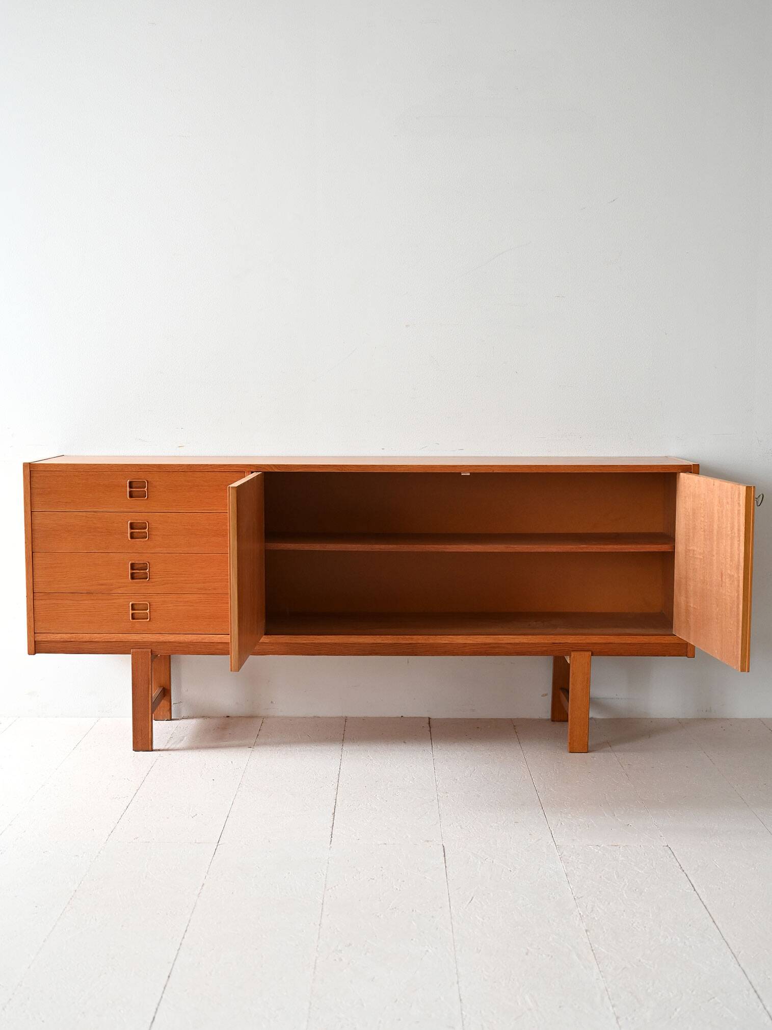Scandinavian vintage oak sideboard with drawers and doors