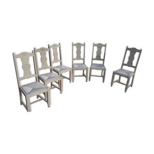 Lot de 6 chaises sculptées - massif