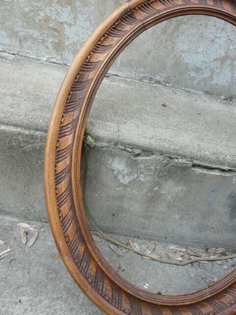 Old oval frame carved wood