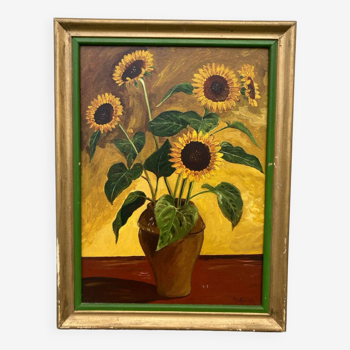 Tableau huile sur toile bouquet tournesol