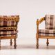 Pair of Giorgetti "1975 Gallery" armchairs in carved wood, original upholstery.