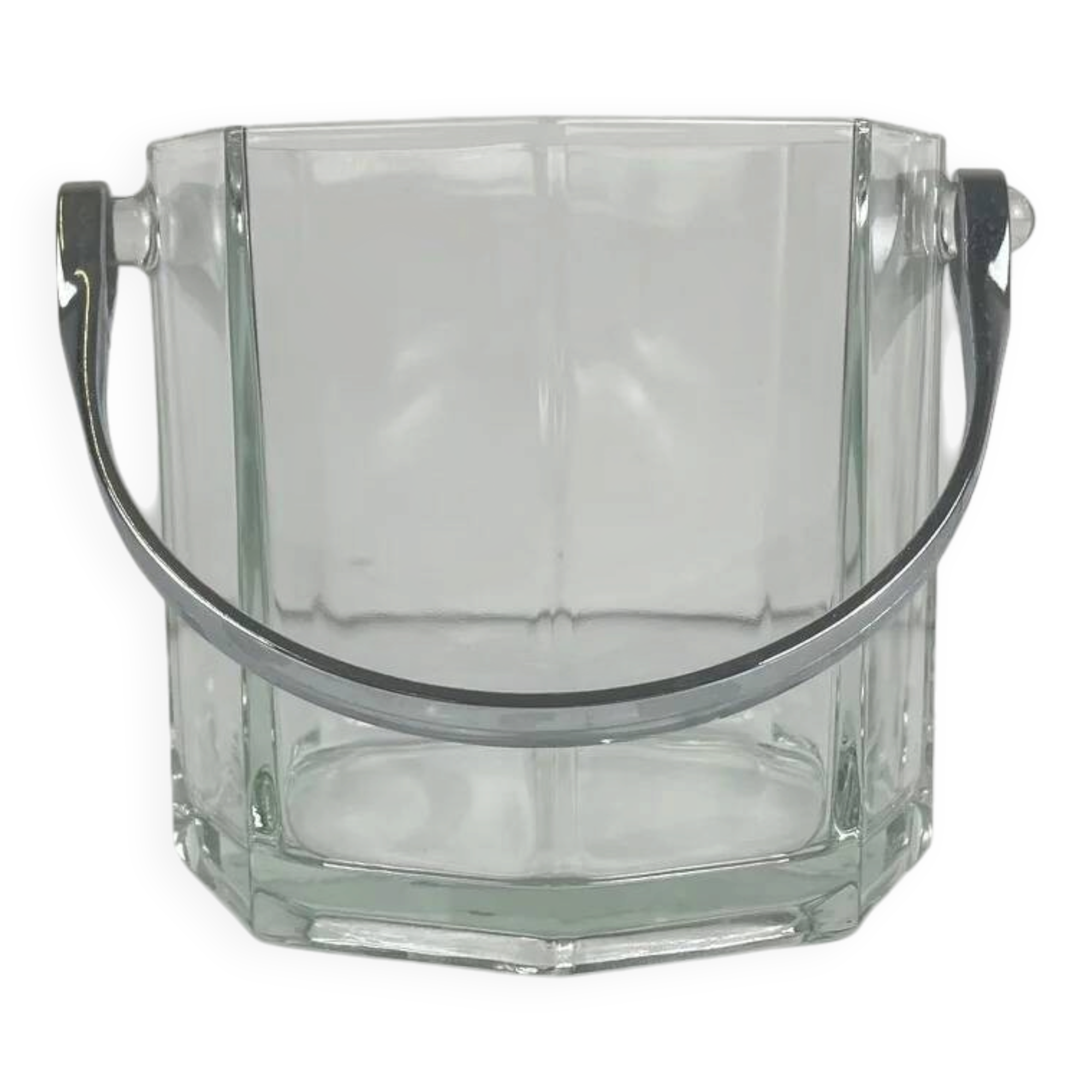 Octagonal glass ice bucket with metal handle, 1970s/80s, France