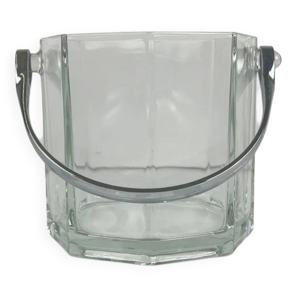 Seau à glaçon octogonal en verre et anse en métal, 1970/80, France
