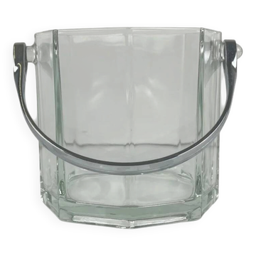 Seau à glaçon octogonal en verre et anse en métal, 1970/80, France
