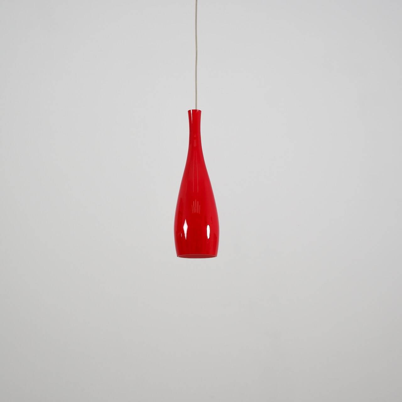 Set of 2 red „Bang“ opal glass pendant lamps by Jacob Bang for Fog & Morup