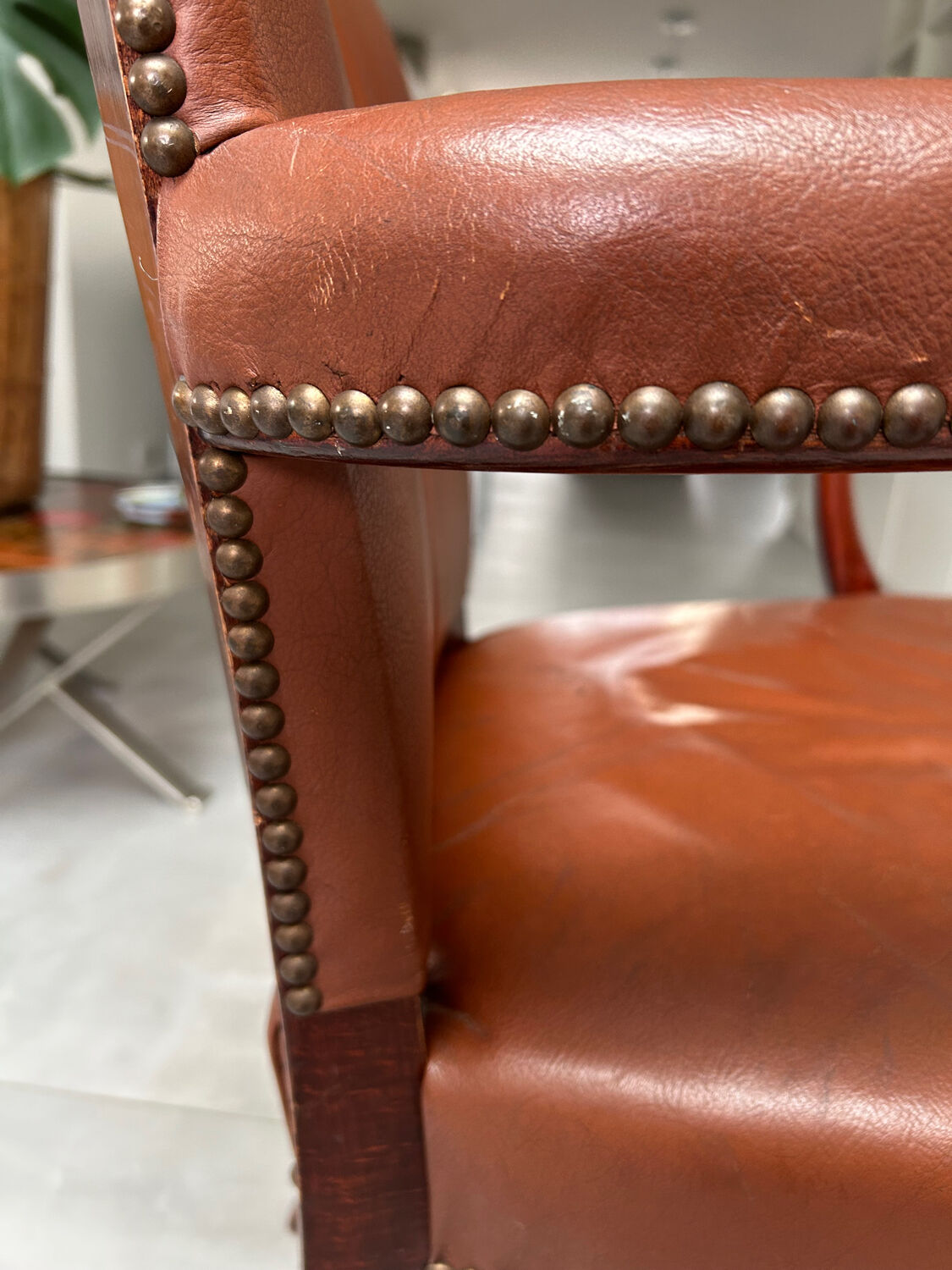 Fauteuil bureau  acajou et cuir Maple made in England