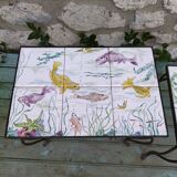 2 coffee tables wrought iron and lake tiles signed