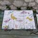 2 tables basses fer forgé et carrelage decor lacustre signées