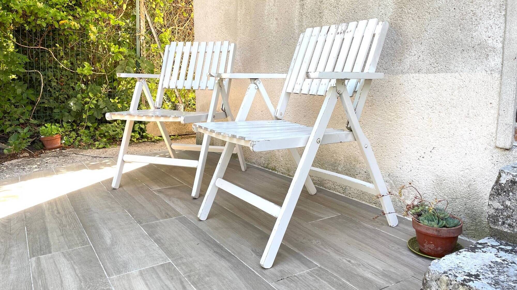 Pair of vintage wooden garden armchairs by r.gleizes