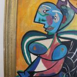 Portrait moderne du milieu du siècle, composition Bauhaus, peinture à l'huile, années 1960, encadrée
