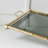 Doré Gold-Plated Bamboo Tray with Smoked Glass Insert – Hollywood Regency, 1960s