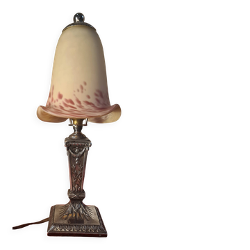 nickel lamp 1900 chiseled, glass paste eggshell and fuchsia 40x9 magnificent