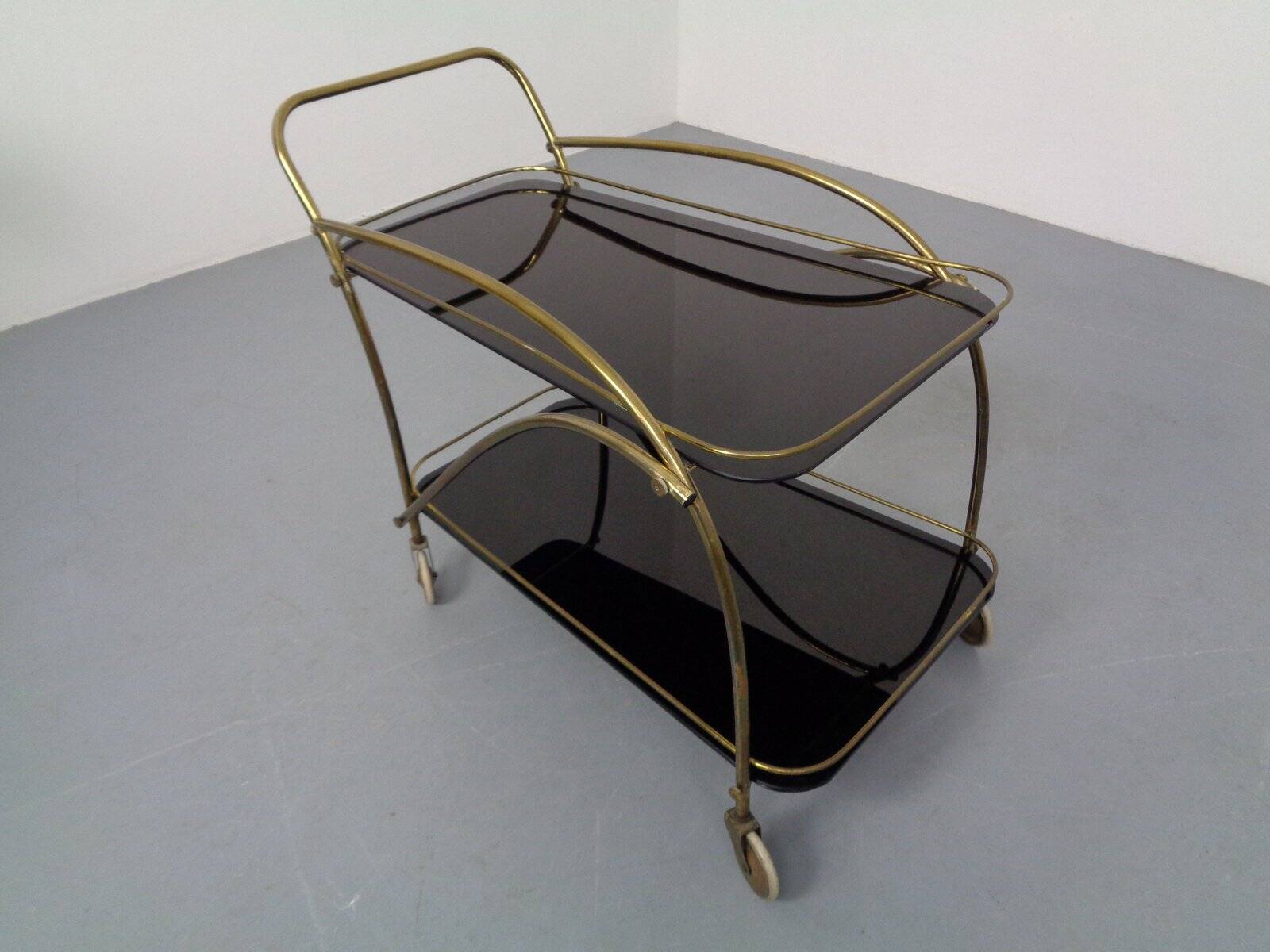 Mid-Century French Brass & Glass Serving Bar Cart, 1960s