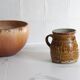 Ancient ceramic cream pot, pyrite stoneware, glazed from La Borne, France.