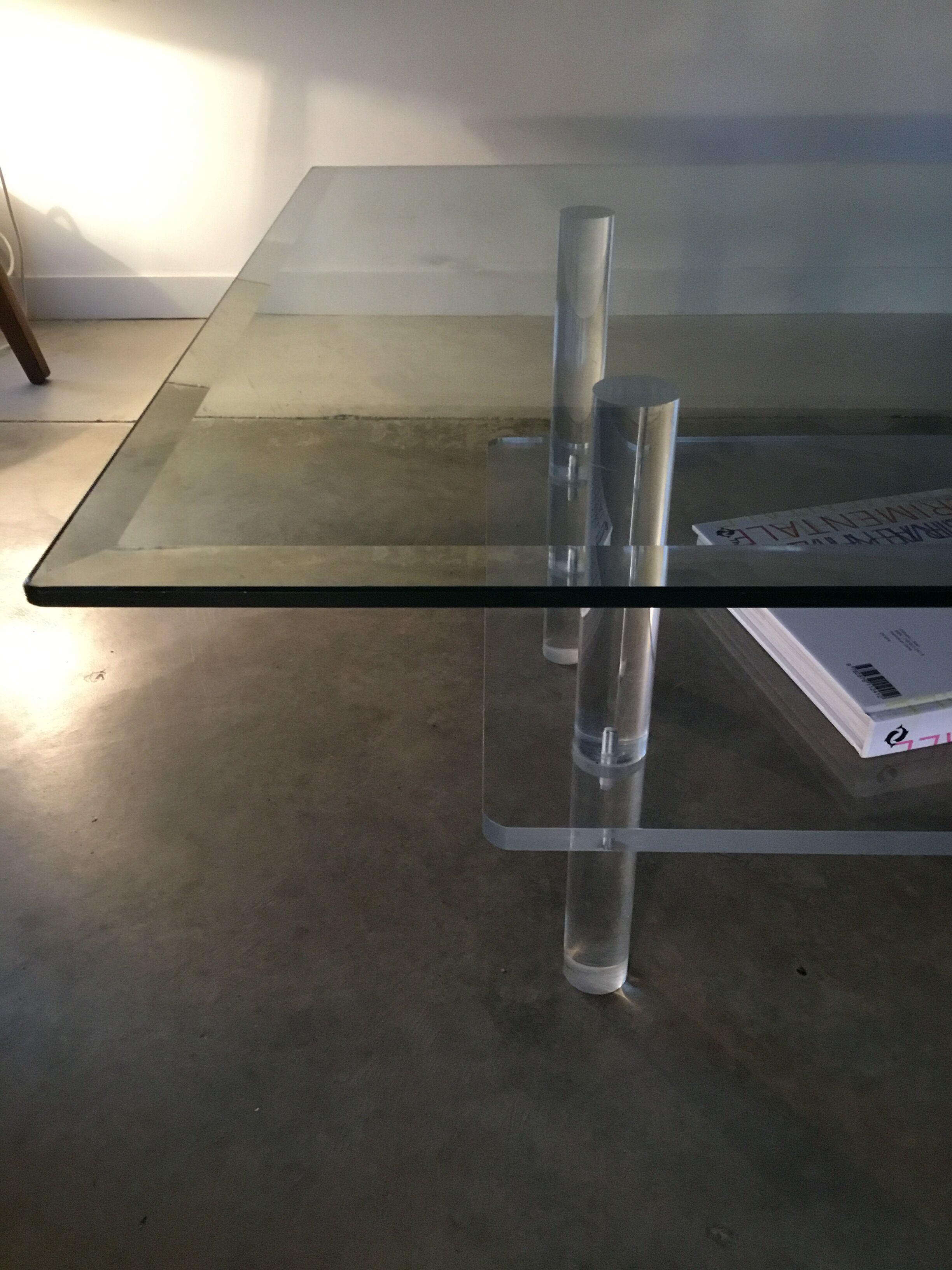 Plexiglas and glass coffee table - design 1980