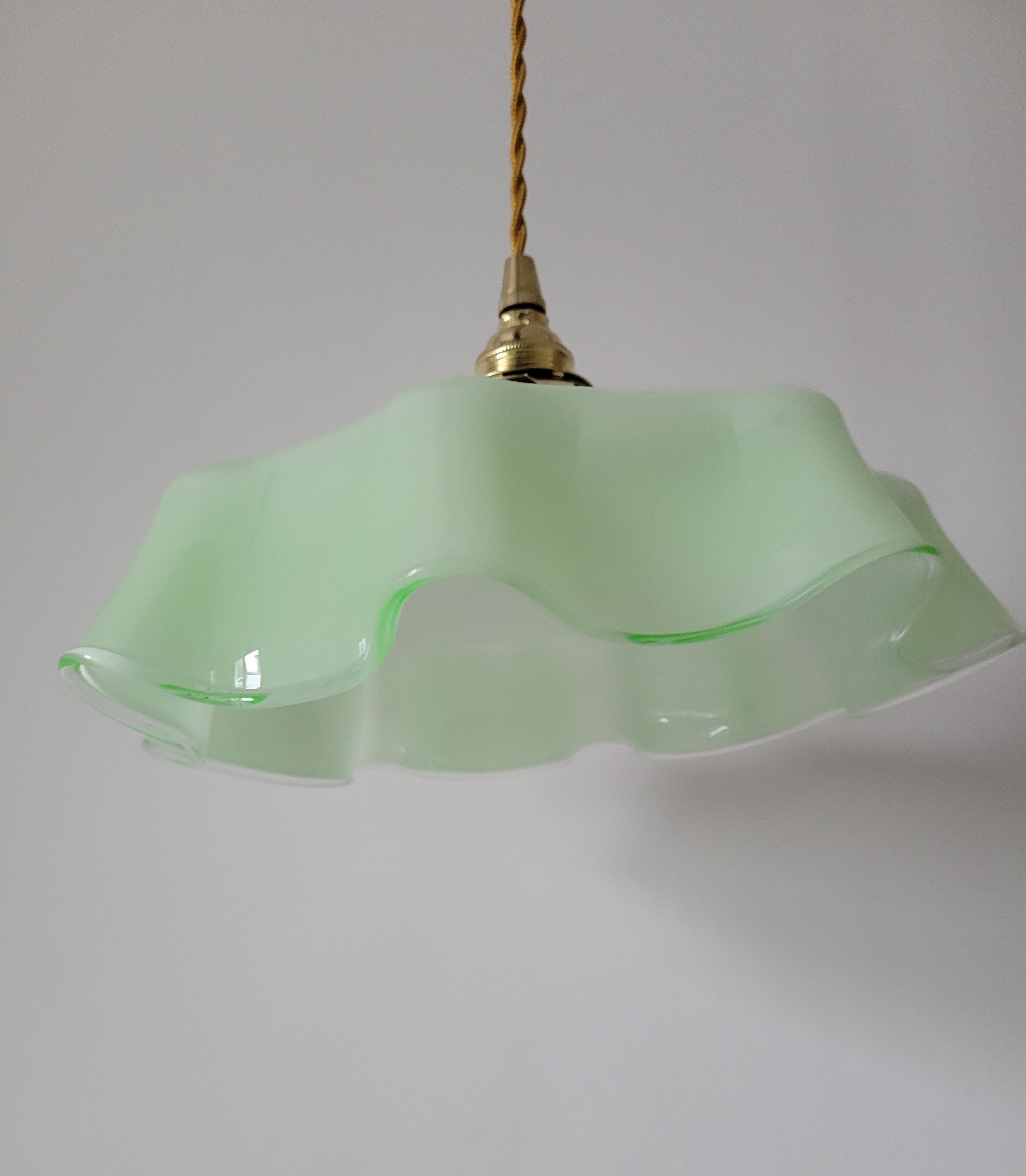 Pastel green draped opaline pendant lamp