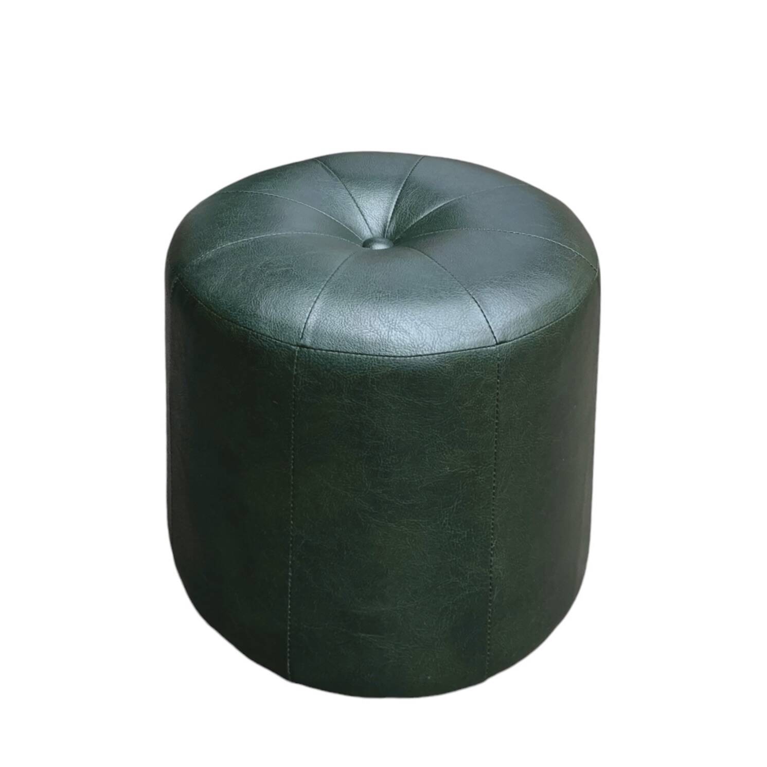 Pouf vintage rond en Skaï vert