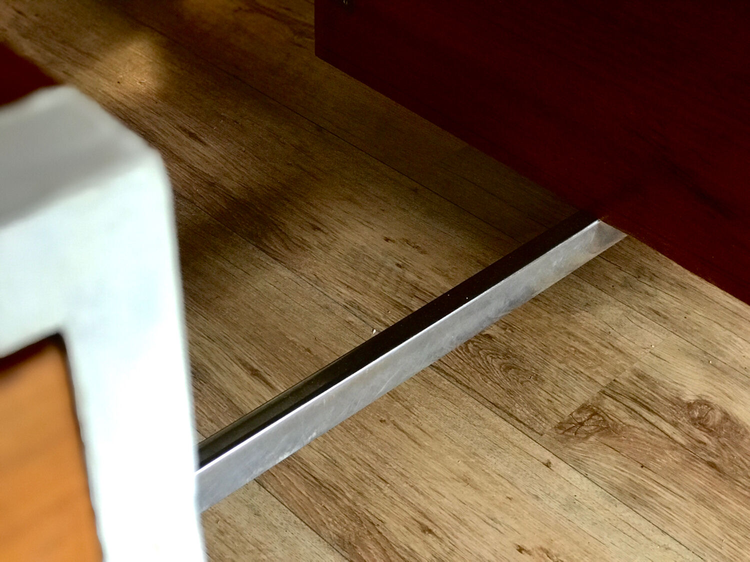 Vintage teak and stainless steel desk with two pedestals