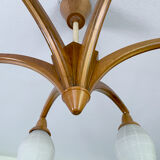 Vintage Pendant Lamp Scandinavian Temde, Wood and Opal Glass, 60s