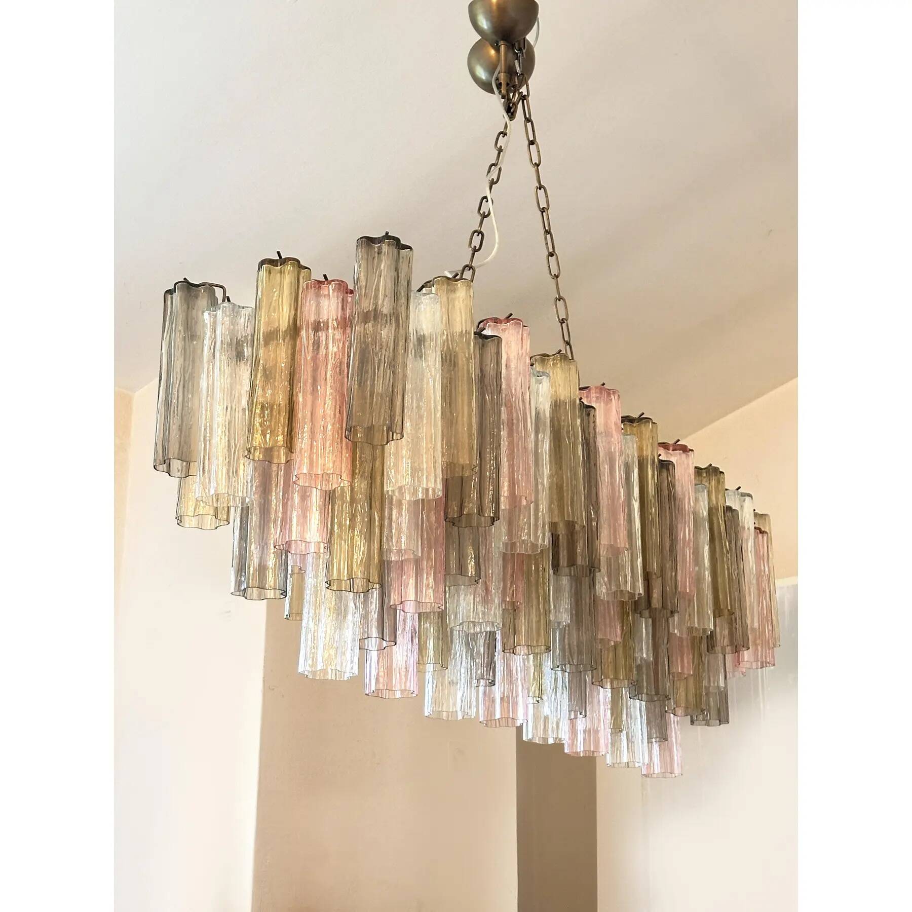 Contemporary Huge Rectangular "Tronchi" Murano Glass Burnished Chandelier