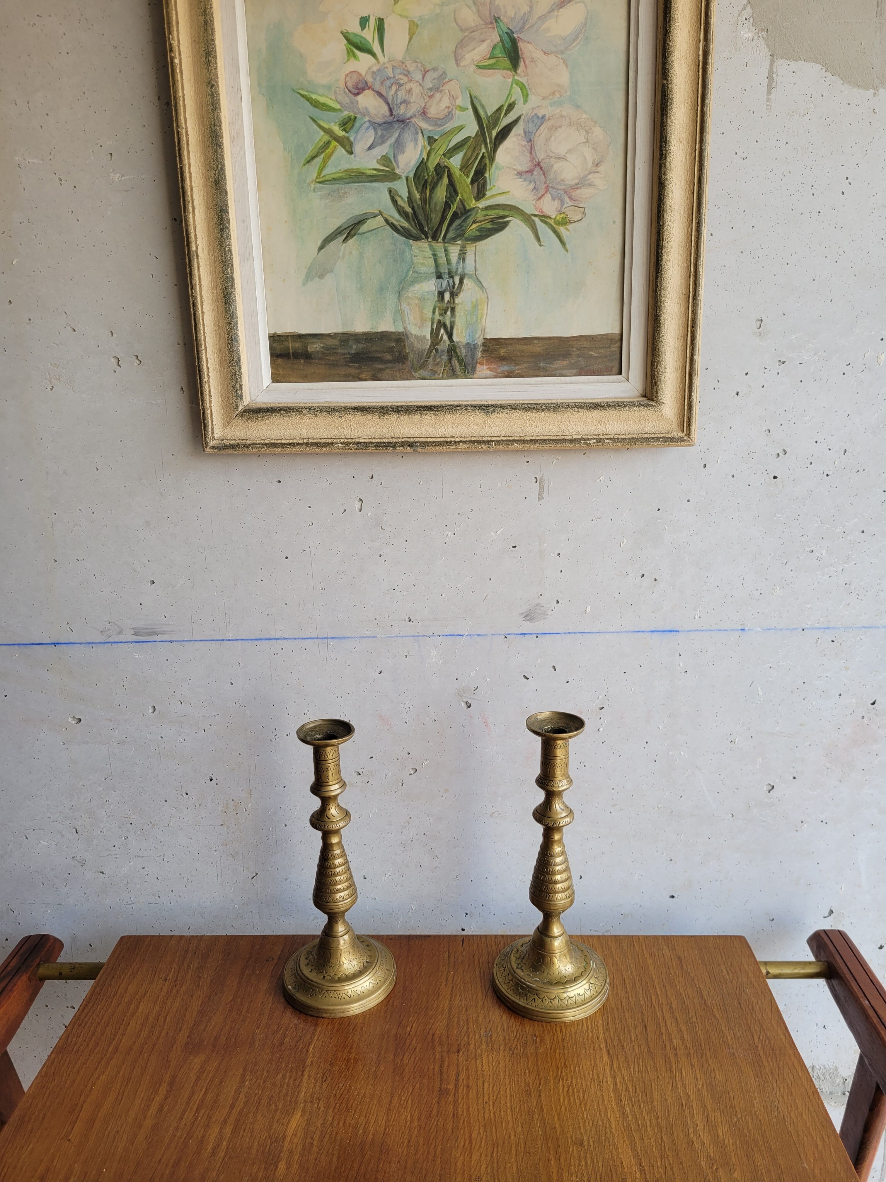 Pair of brass candle holders
