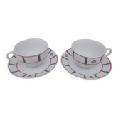 Set of 2 blue and red Basque breakfast cups with Basque cross