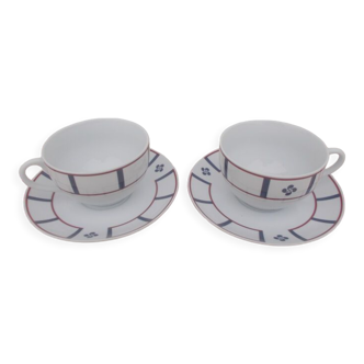 Set of 2 blue and red Basque breakfast cups with Basque cross