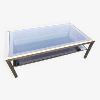 Mara double top coffee table in smoked glass and golden brass