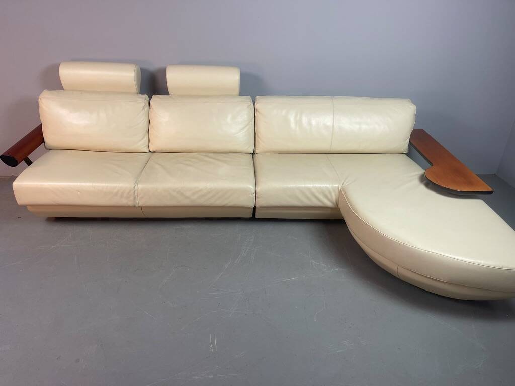 Exceptional Mid-Century Frighetto Italian Cream Leather Landscape Sofa with