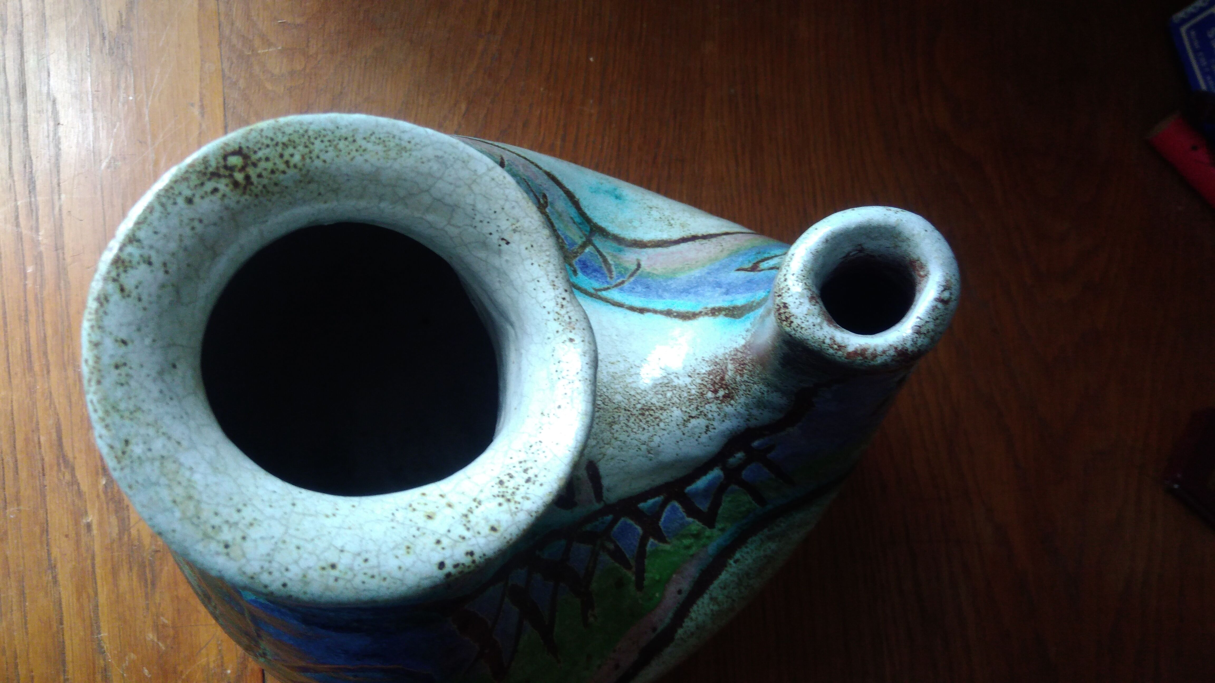Ceramic vase signed Accolay zoomorphic fish decoration