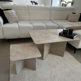 2 rectangular coffee tables in travertine