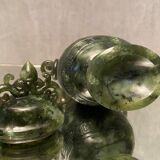 Covered pot richly carved stone jade type Far East China