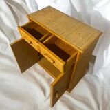 Meuble commode vintage en bois et rotin