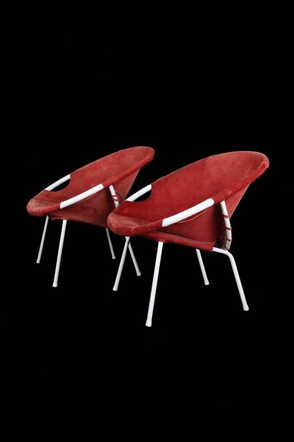 Ensemble de 2 chaises Lusch Balloon / fauteuils en daim / chaises de cocktail / design Mid-Century Modern / années 1960