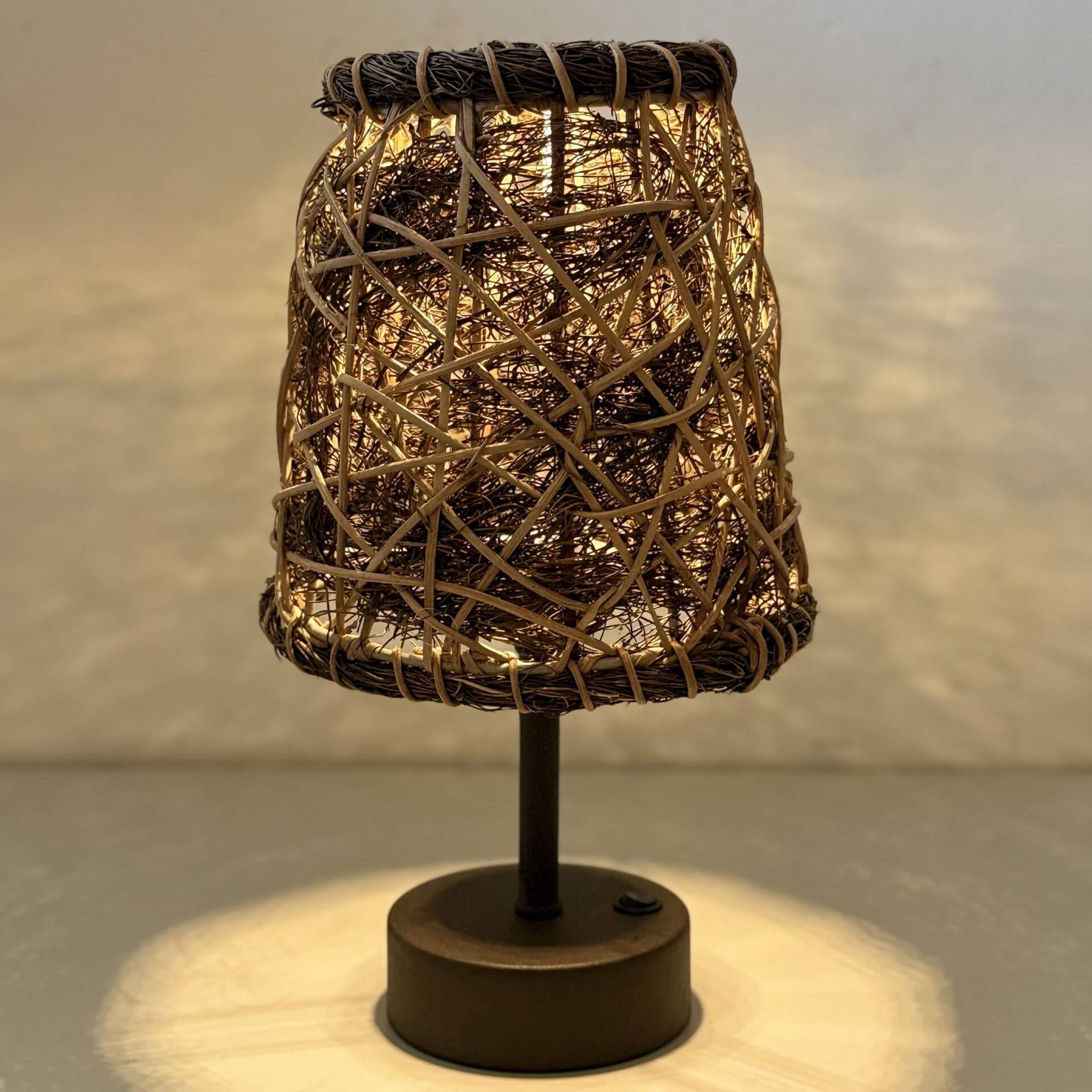 Bamboo & Rattan Solar-Powered Desk Lamp 27x17cm. Dark Coffee Color